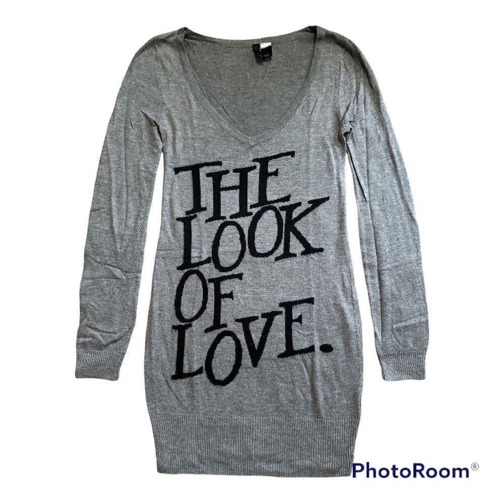 H&M Divided The Look Of Love Grey V Neck Long Sleeve Sweater Dress Size XS